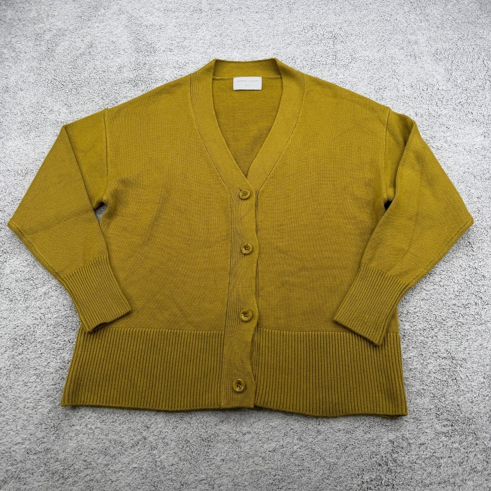Modern Citizen Cardigan Sweater Women Small Mustard Yellow Oversized V Neck Soft